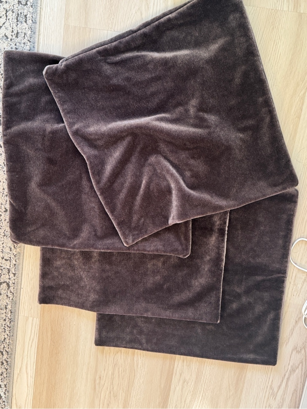 SET OF 4 Restoration Hardware velvet Gray brown mohair cotton Pillow cover case